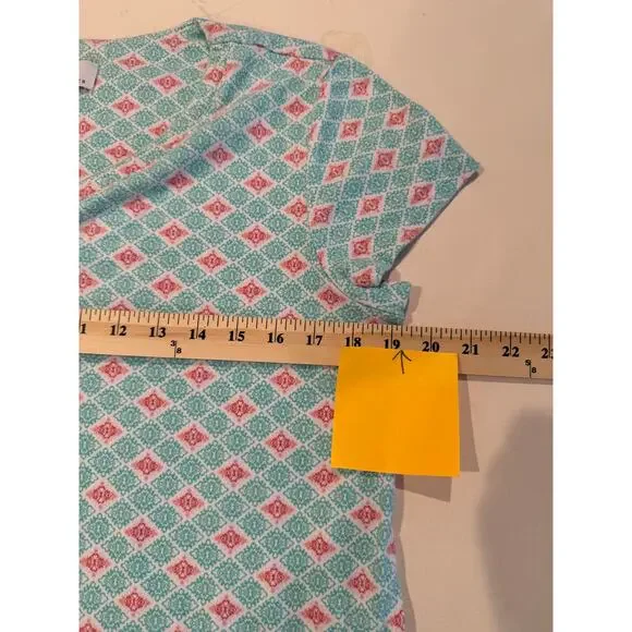 Karen Neuburger Sleep Shirt M Cotton Blend Geometric Gown, coastal grandma - Picture 3 of 5